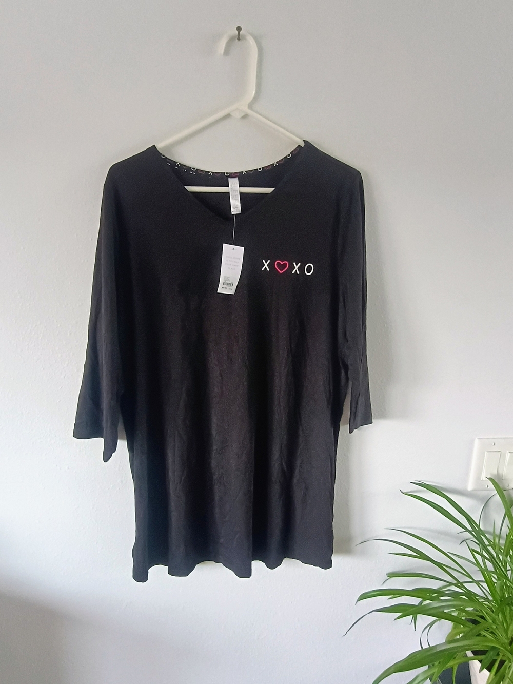 Cacique Sleep 14/16 L XOXO Heart Black Nightshirt Lounge Dress NWT Plus Size